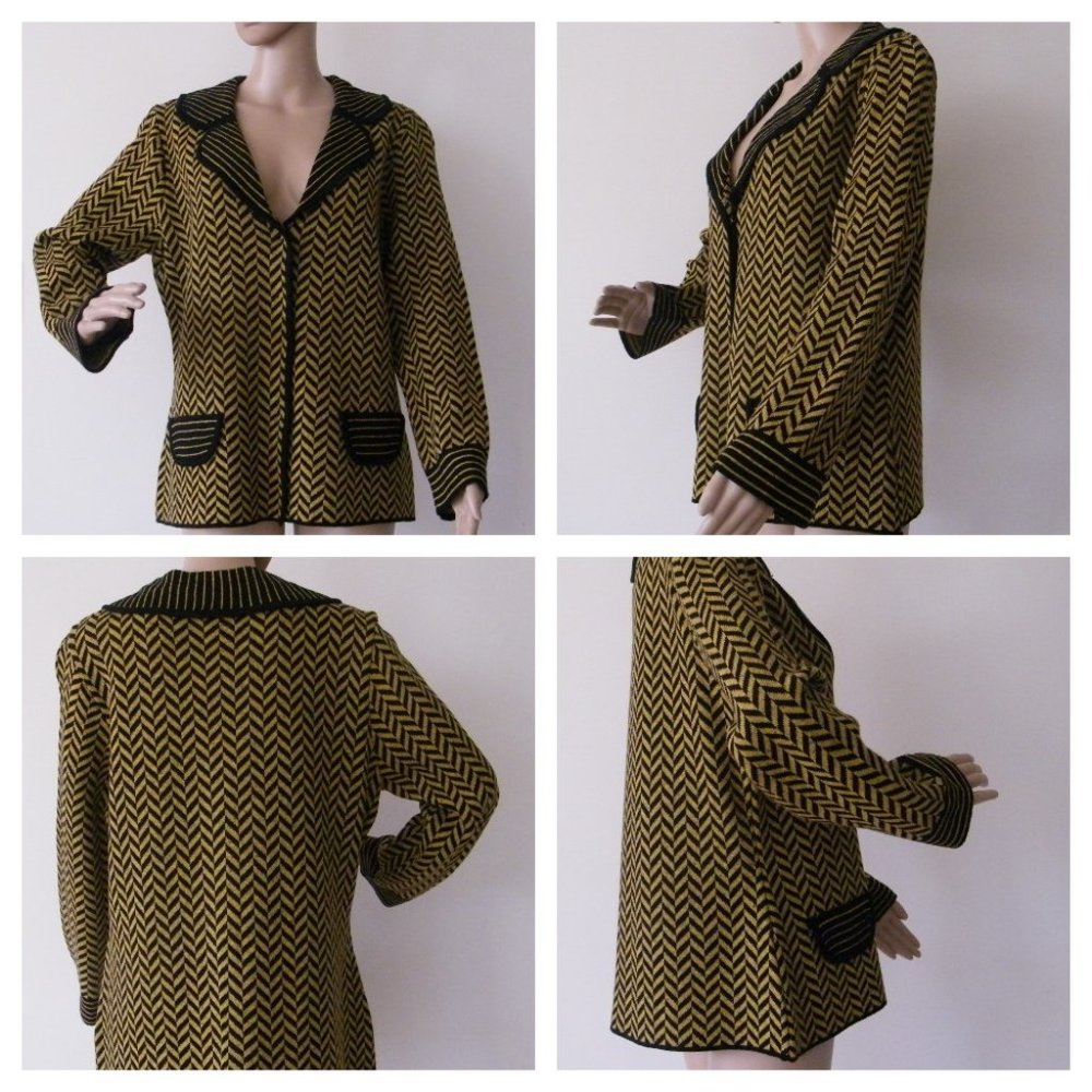 Roni Rabl Chevron Sweater Jacket Sz XL Merino Wool